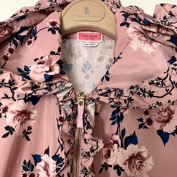 EUC Kate Spade Pink Ruffle Rose Hooded Anorak Sz S - Picture 5 of 8